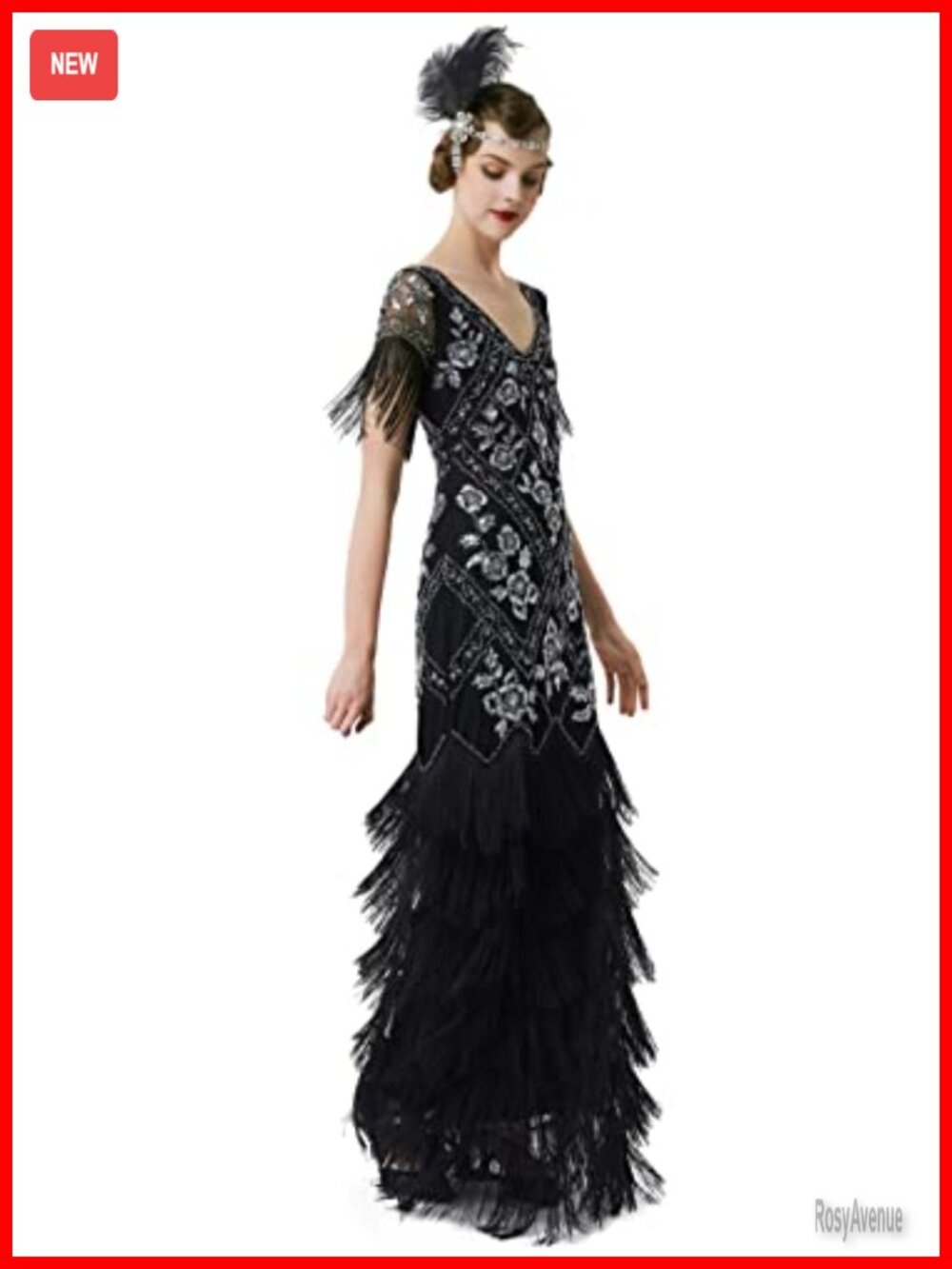 Flapper Dress 1920s Beaded Sequin Evening Gown Maxi